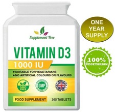 Vitamin D3 1000IU (365 Vegetarian Tablets) High Strength Vit D Cholecalciferol