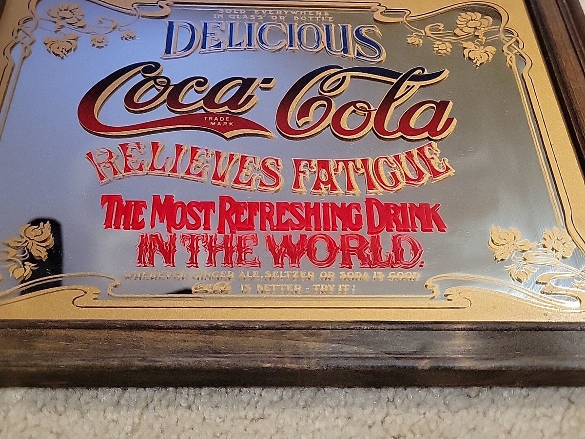 VINTAGE WOOD FRAMED COCA COLA MIRROR 10.5