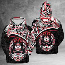 Haida Art Sea Serpent And Full Moon Native 3D All Over Print Hoodie Size S-5XL