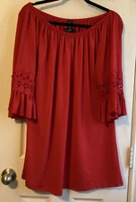 Win Win Red 3/4 Sleeve Boho Tunic with Lace Off Shoulder/Boatneck Size L/XL NWT