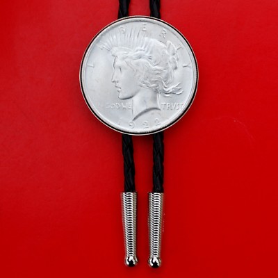 US 1922 Peace Dollar 90% Silver BU Unc Coin 36'' Leatherette Cord Bolo Tie NEW