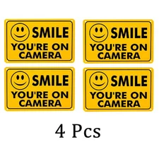 4pcs SMILE YOU'RE ON CAMERA Alarm Warning Security Sign CCTV Video Surveillance