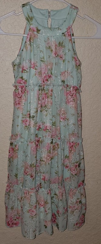 Speechless Girls Mint Green Floral Tiered Sleeveless Maxi Dress Size 7 EUC