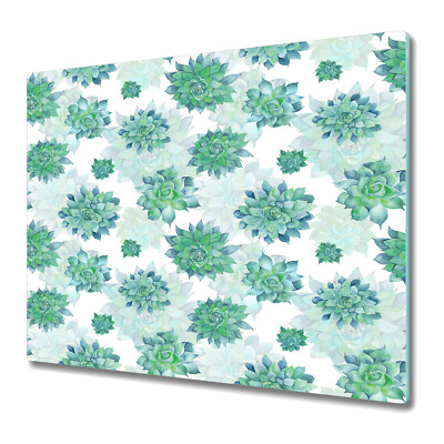 Glass Surface Protector Worktop saver Turquoise succulent green blue and white