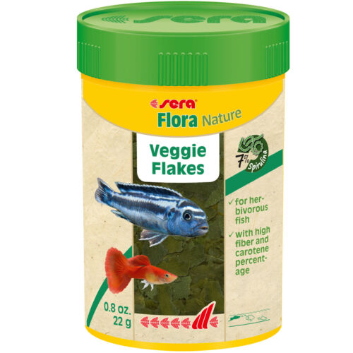 sera Flora Nature 100mL Veggie Flakes Freshwater Fish Food Flakes Spirulina - Afbeelding 1 van 2