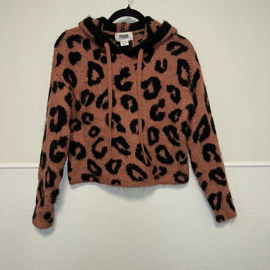 UNDERCOVER Felpa donna ROSA by Victoria's Secret XS cheetah con cappuccio marrone e nero cropped