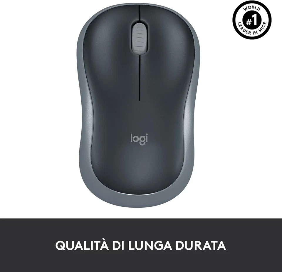 MOUSE WIRELESS M185 GRIGIO LOGITECH RICEVITORE USB PC LAPTOP DESKTOP WIFI 2,4GHZ - Immagine 3 di 4