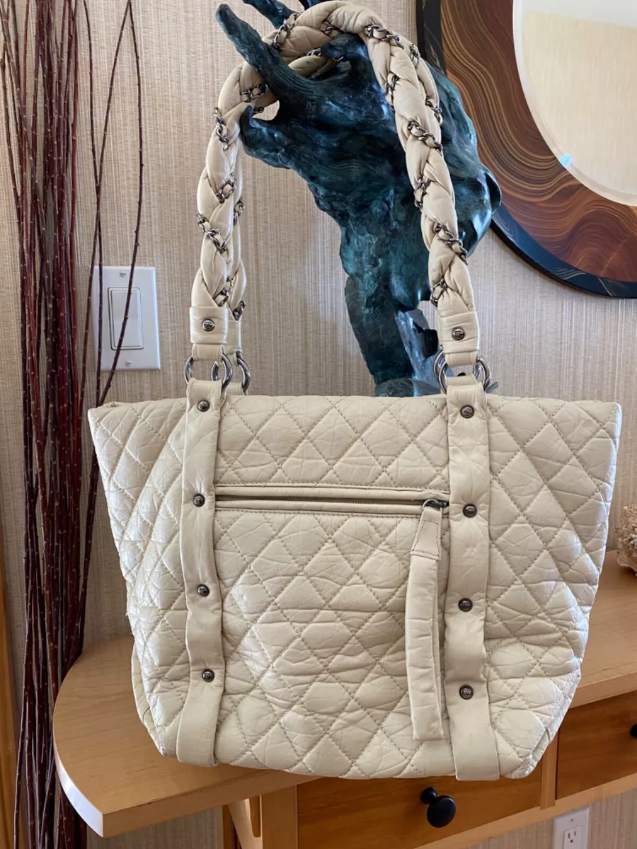 CHANEL Cream Quilted Shopping Tote Bag