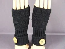 Black fingerless gloves texting open thumb button knit arm warmer warmers