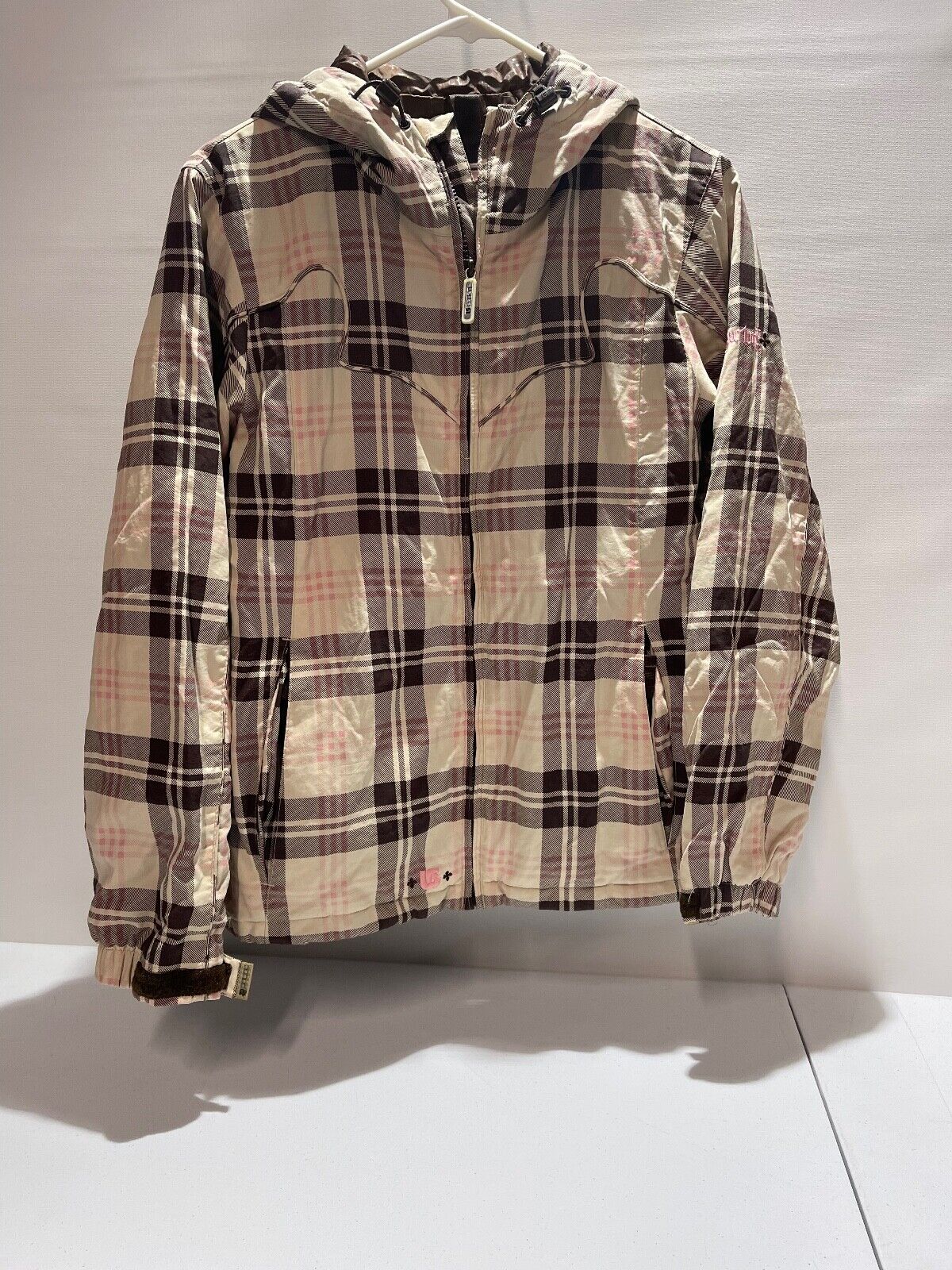 Burton Women’s Size S Plaid Brown Cream & Pink ho… - image 4