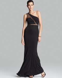 one shoulder mesh dress with lace inset