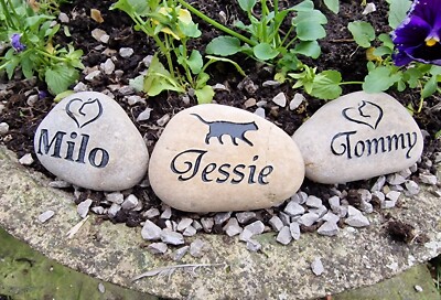 Haustier Katze Gedenkstein handtief graviert personalisiert Kiesel/Kopfsteinpflaster Fell Freunde