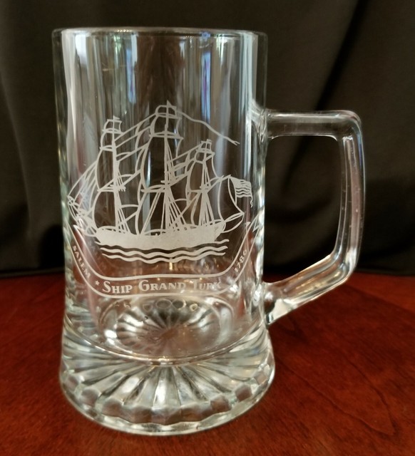 Beer Mug / Stein Etched Glass Salem Ship Grand Turk 1786 West Germany