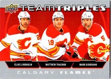 2021-22 Upper Deck Team Triples Elias Lindholm / Matthew Tkachuk / Mark Giordano