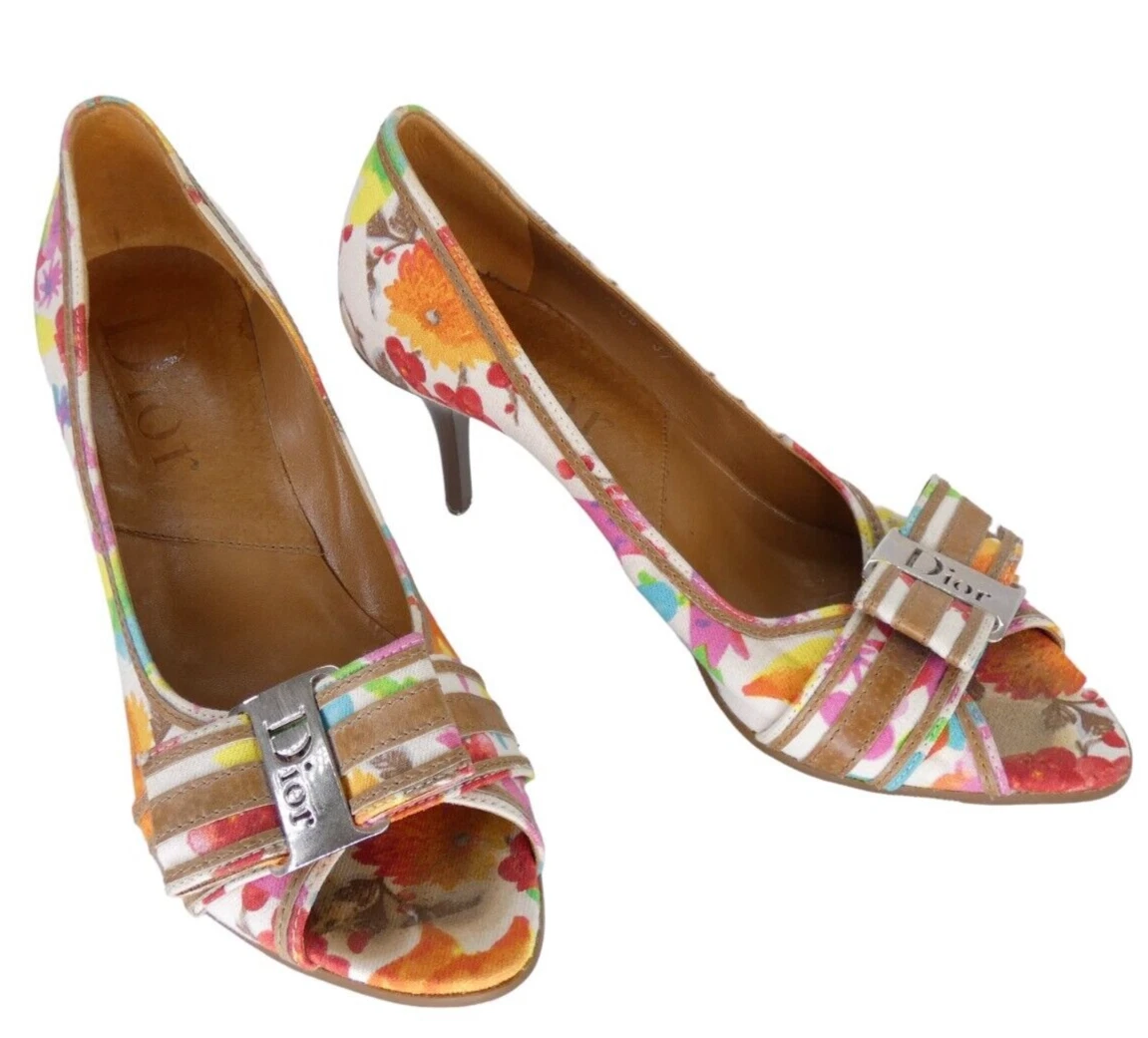 Chaussures Christian Dior vintage talons année 2000 toile florale logo John Galliano UK 4