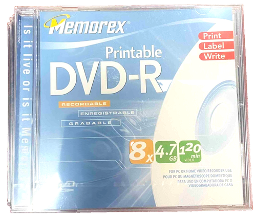 Set of 4 New Memorex Printable White Label DVD-R 8x 4.7GB 120 min ...
