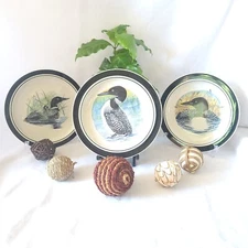 Folkcraft Loon Lake Small Plates Set Of 6 Salad Dessert Cabin Lodge Stoneware
