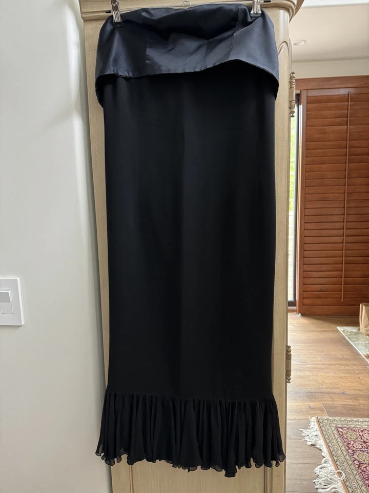 VERSACE Black Virgin Wool Dress. Satin Silk Trim Chiffon Ruffle. Size IT 42.US S - Image 3 of 4