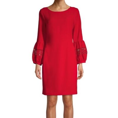 Karl Lagerfeld Lantern Cuff Shift Dress Women s Size 4 Red Balloon Sleeve