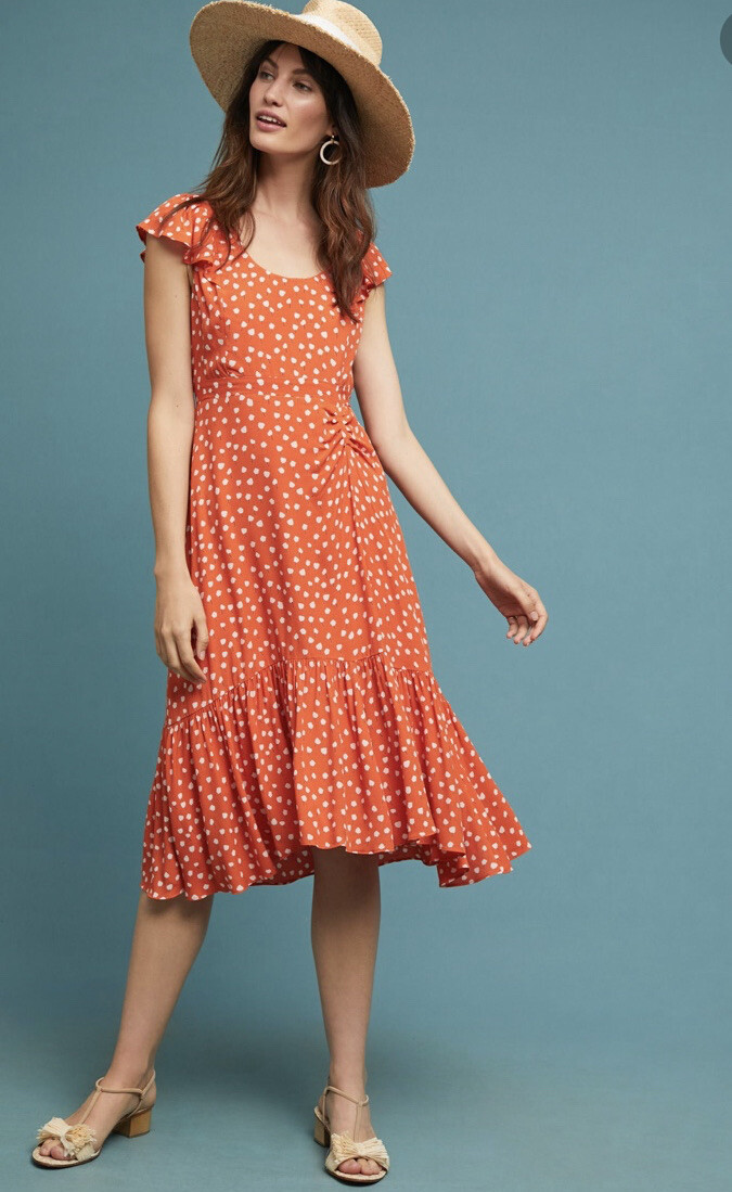 anthropologie orange polka dot dress Anthropologie Maeve Gathered Polka Dot Dress Women’s Size 00 Orange