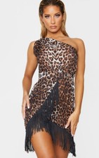 Pretty Little Thing Leopard Print Fringe Beach Holiday Dress Size 8 BNWT
