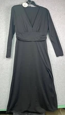 Anrabess Maxi Dress Women’s 2XL Black High Waist Deep V Neck Long Sleeve NWT