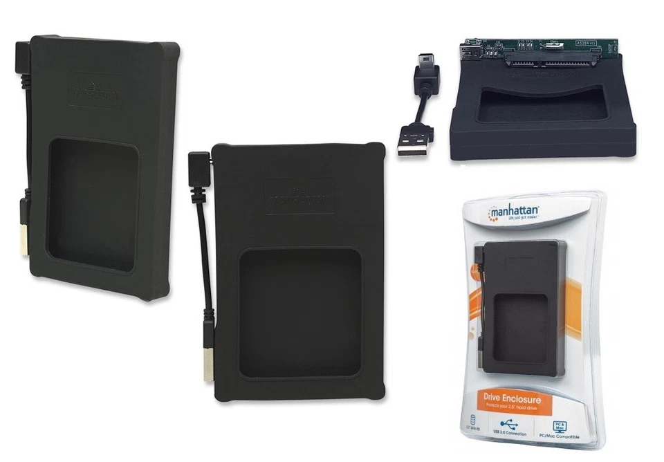 USB 2.0 to SATA 2.5" Hard Drive Silicone Enclosure, Black Manhattan 130103 - Image 4 of 4