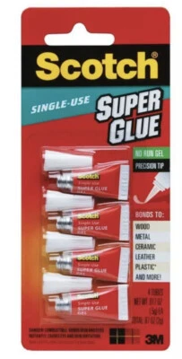 Scotch Single Use Super Glue No-Run Gel - 4 tubes of 0.5g per pack, Wood Metal