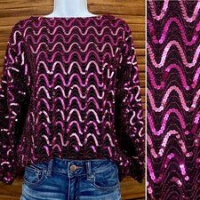 Vintage 70s 80s Glam Fuchsia Pink Sequin Disco Evening Club Top M