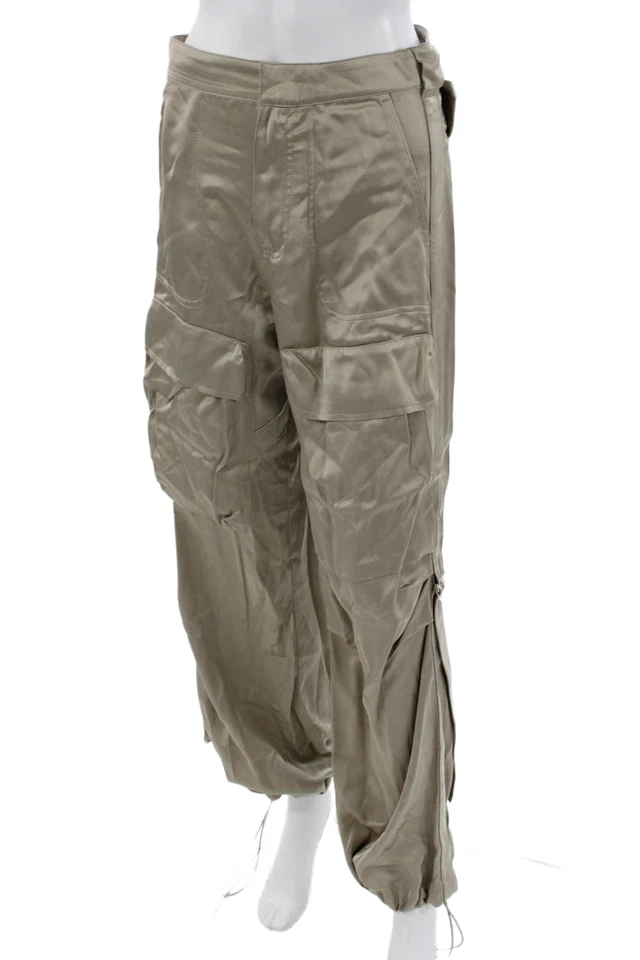 Zara Unisex Cargo Pants Beige Drawstring Polyester Blend Army Size XS - Image 2 of 4