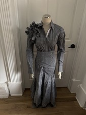 Acler Button Down Black And White Peplum Dress With Removal Corset Belt Size 4