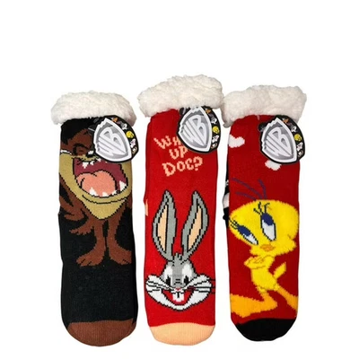 Warner Brothers Loony Tunes High Pile Fleece Lined Gripper Bottom Socks 3pk