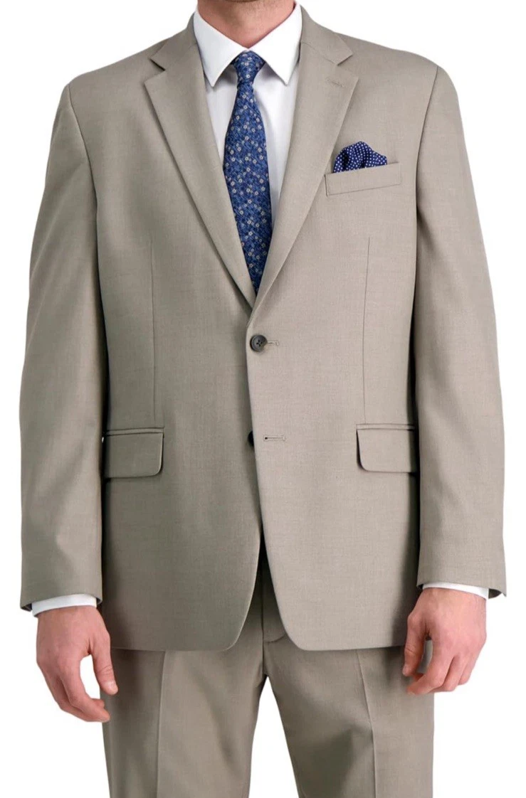 NWT J.M. Haggar Men’s JMH Premium Stretch Jacket - Size 46 - Color Oatmeal Solid