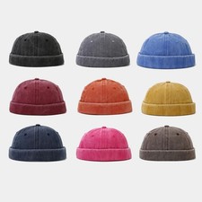 Washed Docker Beanie Brimless Cap Hat Without Visor Solid Color Retro Vintage St
