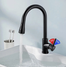 Pull-Down Kitchen Faucet Matte Black High Arc Dual Spray HASVREOG 360 Swivel