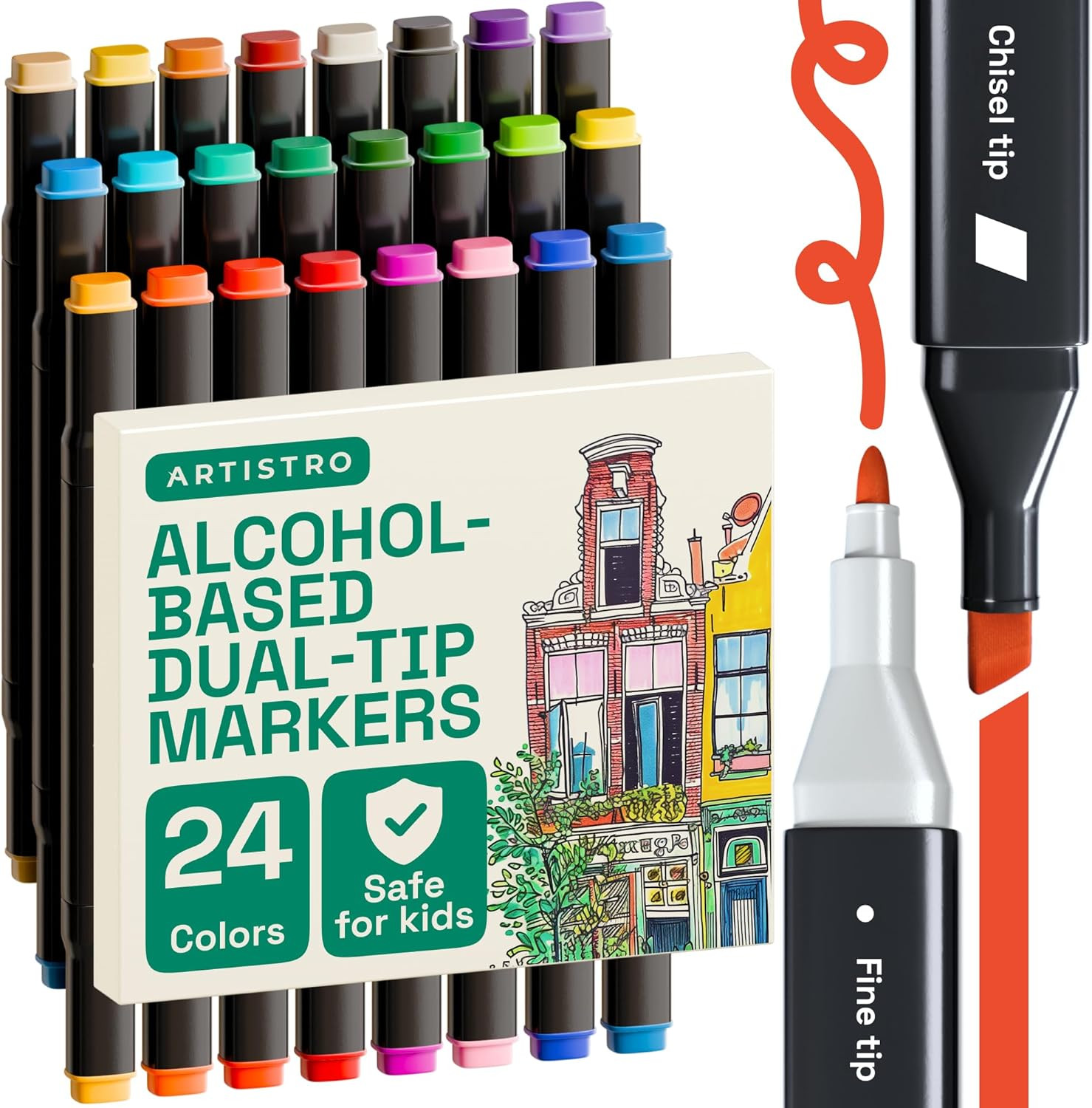 Set Of 24 With No Bleed Ink, Bonus Case And Vibrant ...
