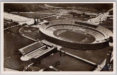 Berlin Germany Reichssportfeld Olympic Stadium Aerial 1936 RPPC Postcard H79