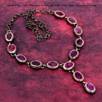 Natural Kashmir Rubi Chain Christmas Bezel Electroformed Necklace Jewelry Copper