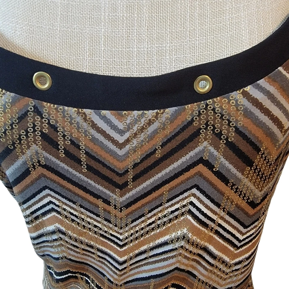 Joseph Ribkoff Gold/Brown/Black Rivet Spaghetti Strap Tank/Cami Size 12 - Image 3 of 4