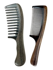 Buffalo Horn Comb Fine Tooth and Wide Tooth Wooden Comb for Women Men, 2PCS