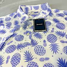 NWT Golf Performance Polo Shirt Purple White All Over Print Pineapple Men's XL