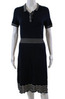 Kate Spade New York Womens Silk Collar Striped Short Sleeve Dress Navy Size S