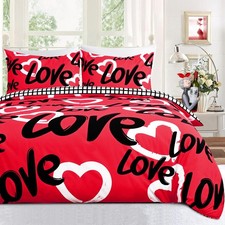 Valentine's Duvet Cover Queen Size, 3 Pieces Love Hearts Duvet Cover Set with...