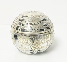 Antique Sterling Silver Overlay Art Nouveau Floral Ball Inkwell Monogram 3.5"