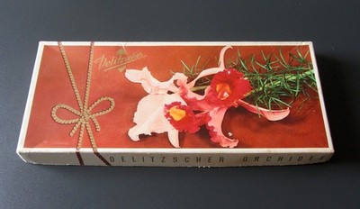 Originale alte DDR Pralinenschachtel leer Delitzscher Orchidee