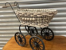 Vintage Style Wicker Dolls Pram / Decorative Pushchair Basket on Wheels