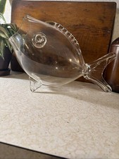 Mid Century Crystal Clear Art Glass Fish Shaped Bowl Vase Planter Large 14"