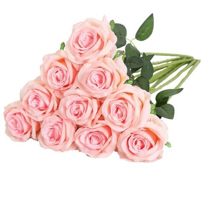 Artificial Silk Rose Flower Bouquet Fake Lifelike Floral Decor Pink 10 PCS