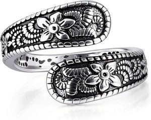 Authentic Vintage 14K Gold Plated and Silver Spoon Ring – Adjustable Ring with Carving Des