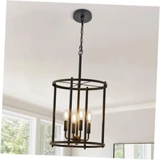  4-Light Black Chandelier, Industrial Black Lantern Ceiling Light Matte Black